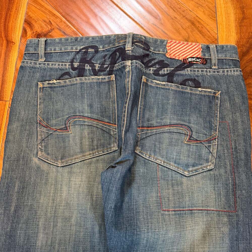 Vintage Rip Curl Embroidery Spellout Tattoo Sand Wash Surfwear Jeans 38x34